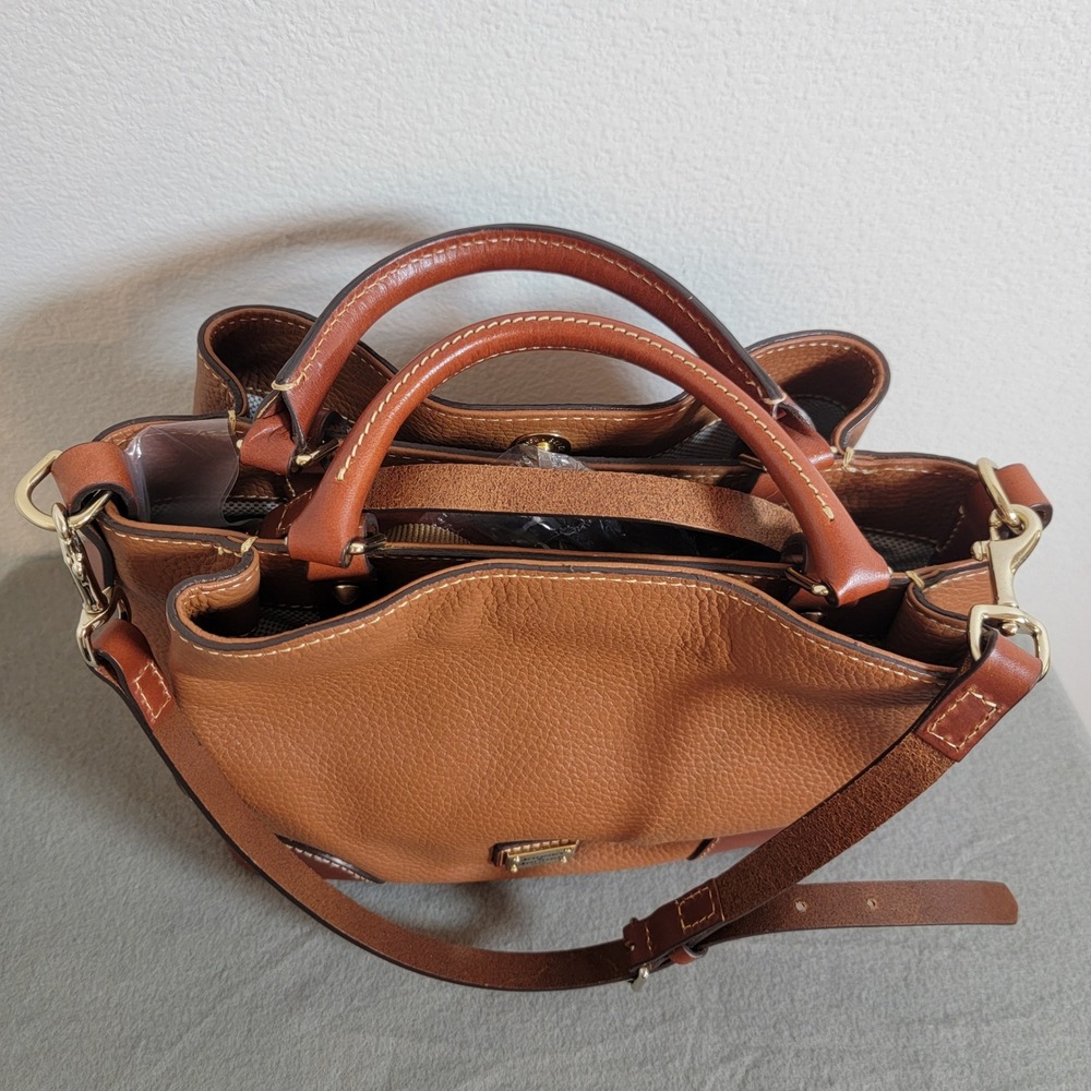 Dooney & Bourke Pebble Grain Leather Satchel Bag Caramel Brown Crossbody Handbag - Picture 8 of 16